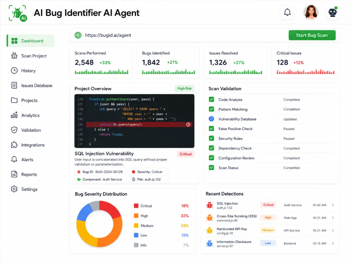 aibugidentifier.app AI bug identifier app — dashboard preview